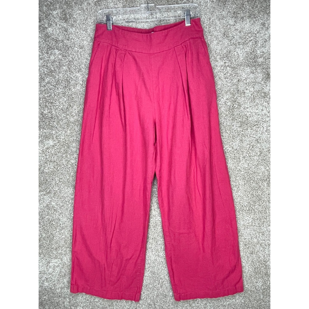 Abercrombie & Fitch Pleated Linen Wide Leg Pants Women M Pink Relaxed Minimalist